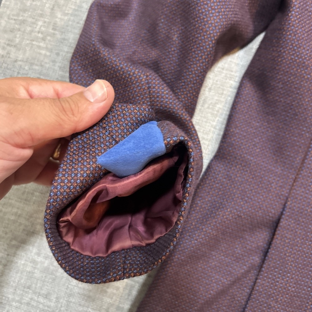 Robert Graham Blazer 44 Burgundy Wool Tweed Birdseye Sport Coat Tailored Fit - Picture 13 of 13